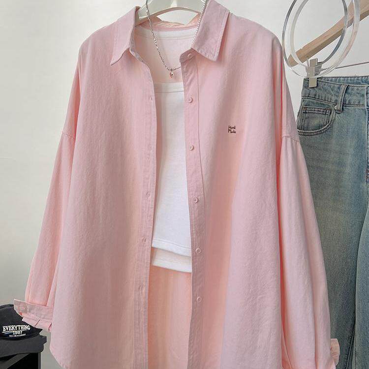 大码2-300斤设计感慵懒风工装防晒衬衫女春秋薄款宽松刺绣薄外套