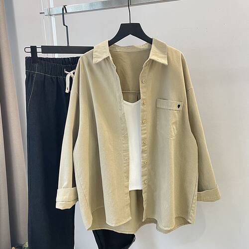 大码Polo领外搭衬衫外套女春秋薄