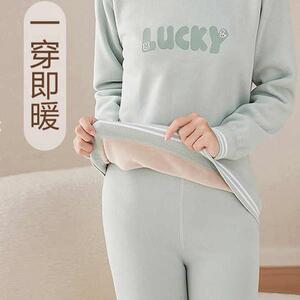 少女秋衣秋裤套装加绒加厚羊羔绒保暖内衣初高中学生大码棉毛衫冬