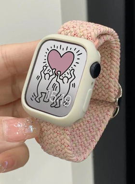 适用applewatch滑扣编织弹力表带套装iwatch可调节尼龙7654321SE