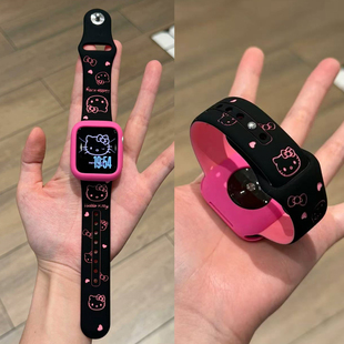 适用苹果手表applewatch S11浮雕爱心Kitty硅胶手表iwatch987代SE