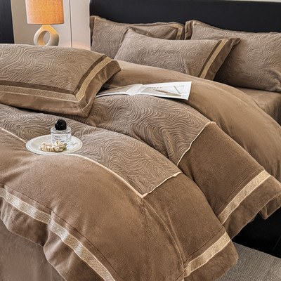 高级感轻奢牛奶绒床上四件套冬季加厚双面加绒被套珊瑚绒床单床笠