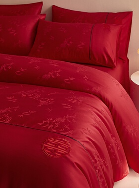 婚庆100S长绒棉纯棉床上四件套结婚新中式婚床婚嫁全棉大红色床品