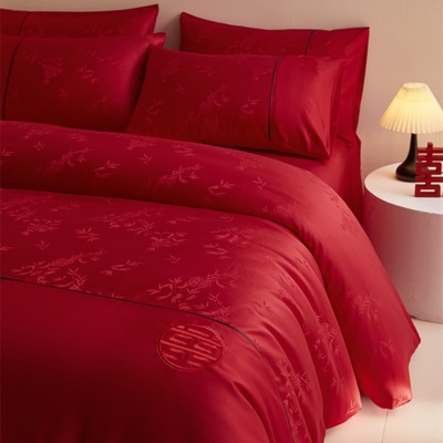 婚庆100S长绒棉纯棉床上四件套结婚新中式婚床婚嫁全棉大红色床品