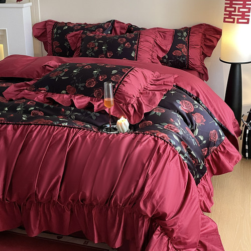 法式复古风浪漫玫瑰花结婚四件套