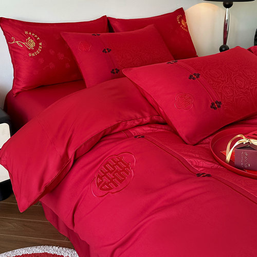 礼盒包装纯棉红色婚庆结婚四件套