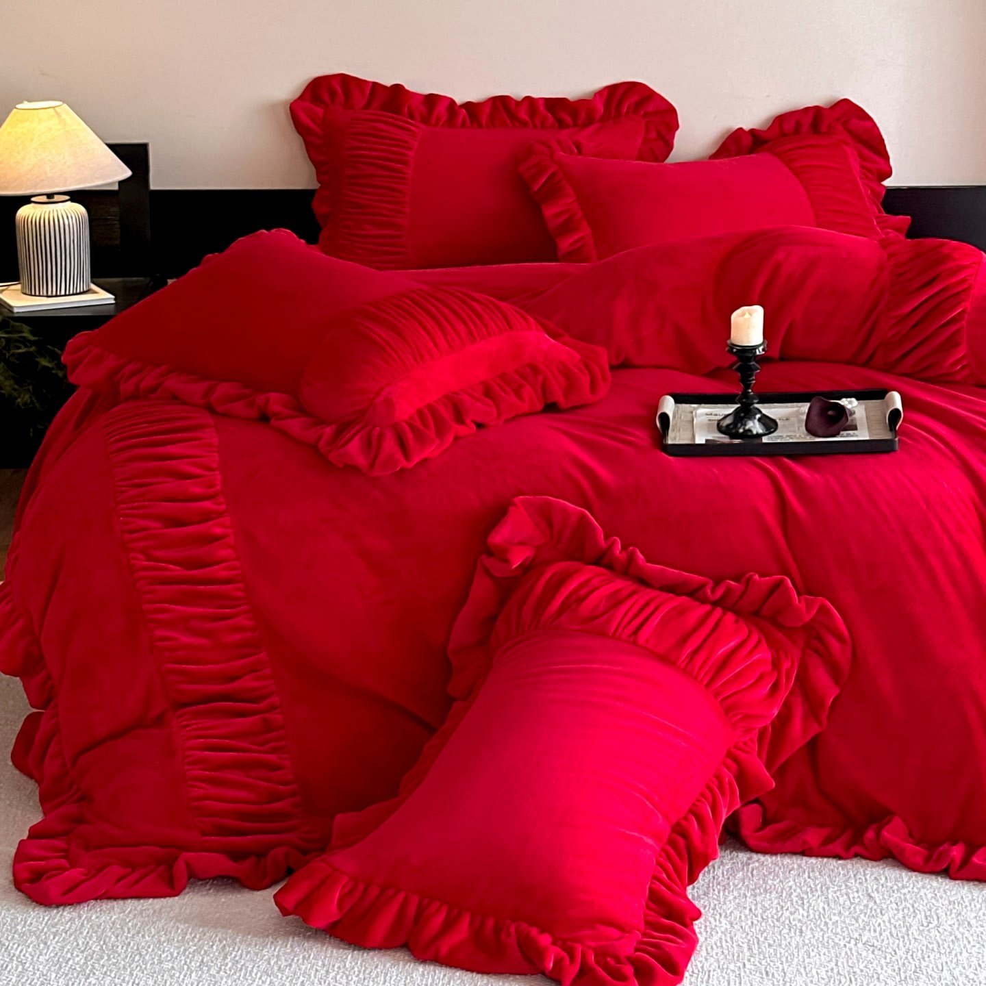 法式冬季牛奶绒四件套结婚红色加厚保暖被套喜被新婚庆珊瑚绒床品,床上用品,婚庆床品套件,淘宝优惠券,粉丝福利购,淘宝优惠卷