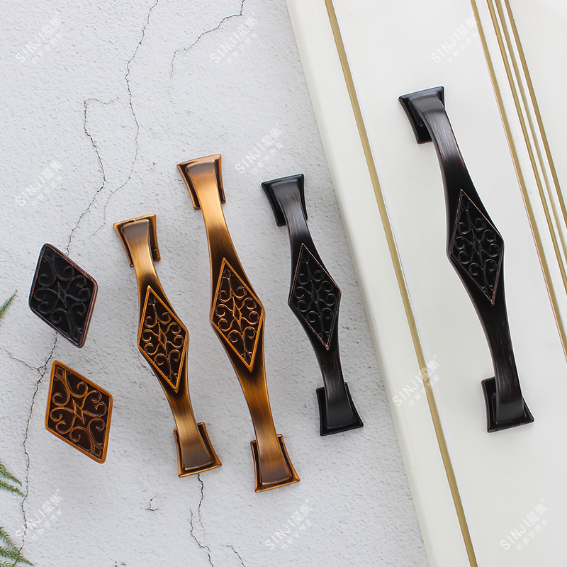 拉手星集锌合金柜门单孔菱形美式