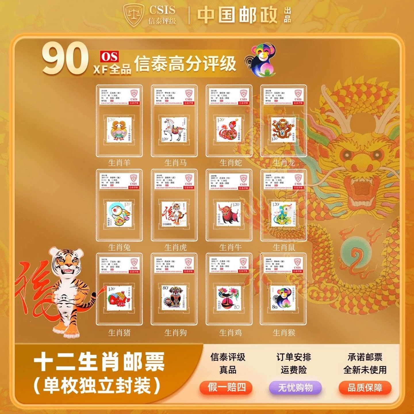 中国邮政2004-2015第三轮十二生肖邮票大全套封装鉴定正品保真
