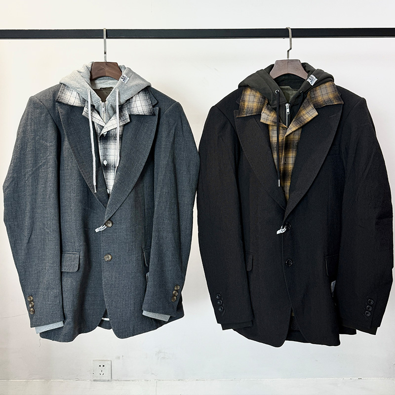 日系三原康裕新款连帽假两件西服