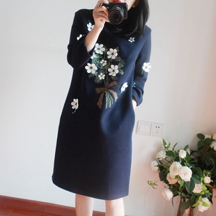 胖妹妹连衣裙秋冬季胖mm大码宽松加厚中长款长袖打底衫女200斤潮