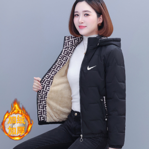 NK品牌羽绒棉服外套女2023冬季新款时尚加绒保暖妈妈装短款小棉袄