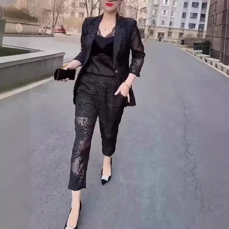 夏季新款翻领西服三件套女修身