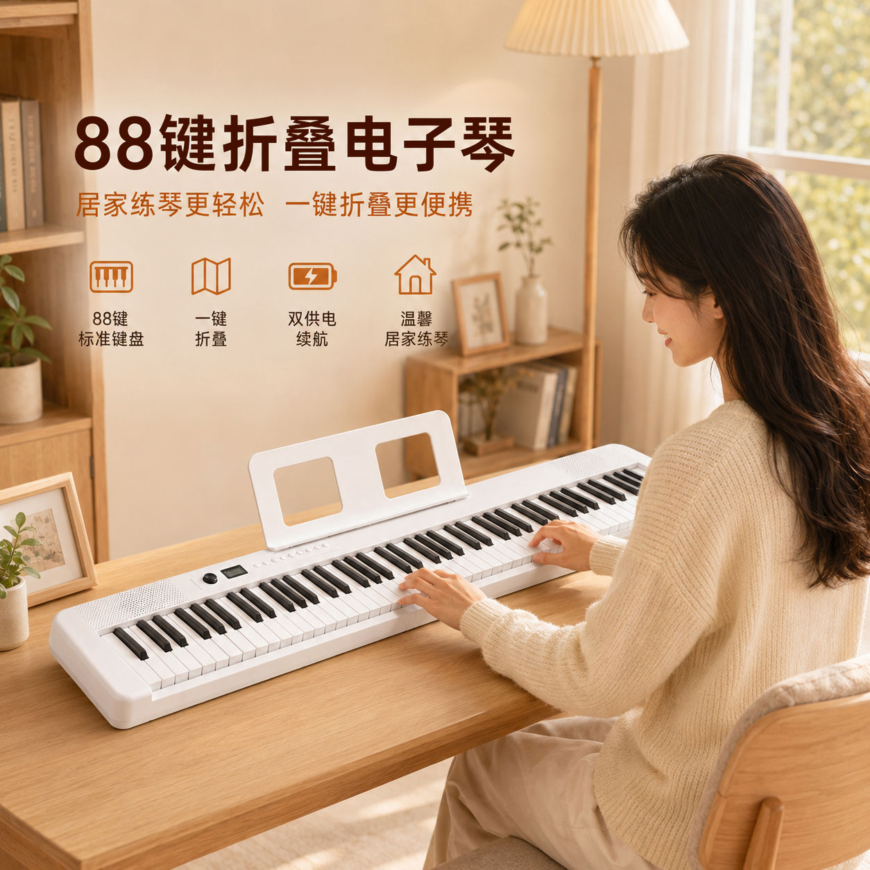 折叠款智能钢琴家用初学者成年充电多功能便携电子琴88键电子钢琴