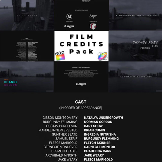 影视演员表结尾片尾字幕FCPX插件含音乐