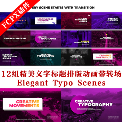 fcpx插件 12组精美文字标题排版动画带转场 Elegant Typo Scenes