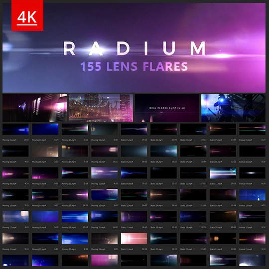 155个4K镜头耀斑眩光漏光合成高清视频素材 Radium