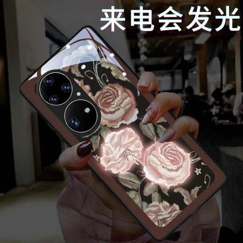 复古玫瑰适用VIVOX200Pro来电发光X100PRO手机壳X90女高级感X80PRO+潮X70中国风x60玻璃iqoo1210pro中国风89