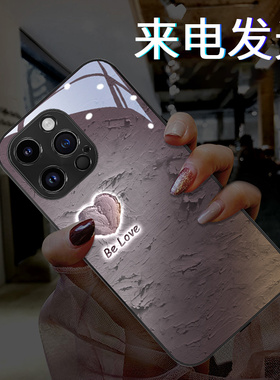 油画爱心适用苹果16promax手机壳来电发光iphone15plus高级感14潮牌13mini发光12个性xs简约11xr全包78se玻璃