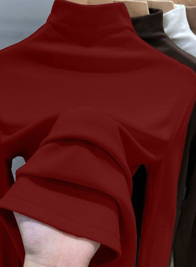 螺纹德绒半高领打底衫女新款春秋冬时尚长袖t恤修身德绒内搭上衣