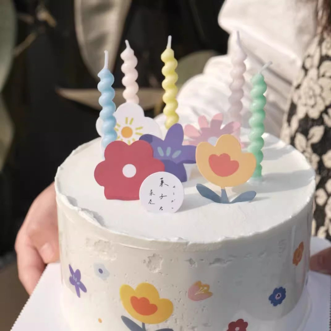 扭扭螺纹生日蜡烛 马卡龙可爱弯曲螺旋蜡烛 糖果蛋糕烘焙装饰插件