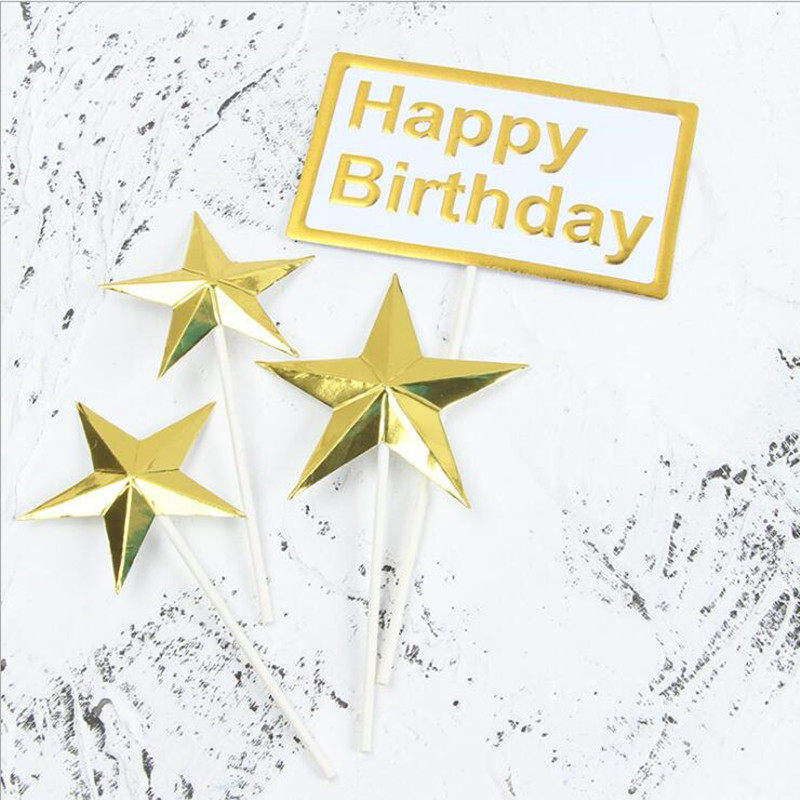 蛋糕装饰 闪亮五角星方牌 love生日快乐蛋糕装饰插牌