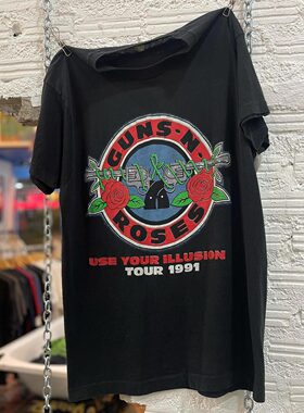 Guns N'Roses枪炮与玫瑰摇滚乐队Vintage复古高街重磅纯棉短袖T恤