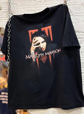 Marilyn Manson玛丽莲曼森摇滚风Vintage高街复古纯棉短袖T恤男女