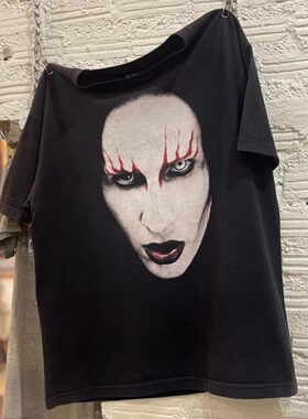 Marilyn Manson玛丽莲曼森人像印花短袖男女Vintage高街古着感T恤