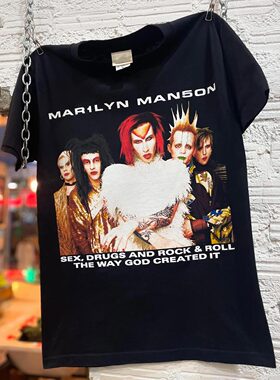 Marilyn Manson玛丽莲曼森美式复古Vintage高街潮牌短袖重磅棉T恤