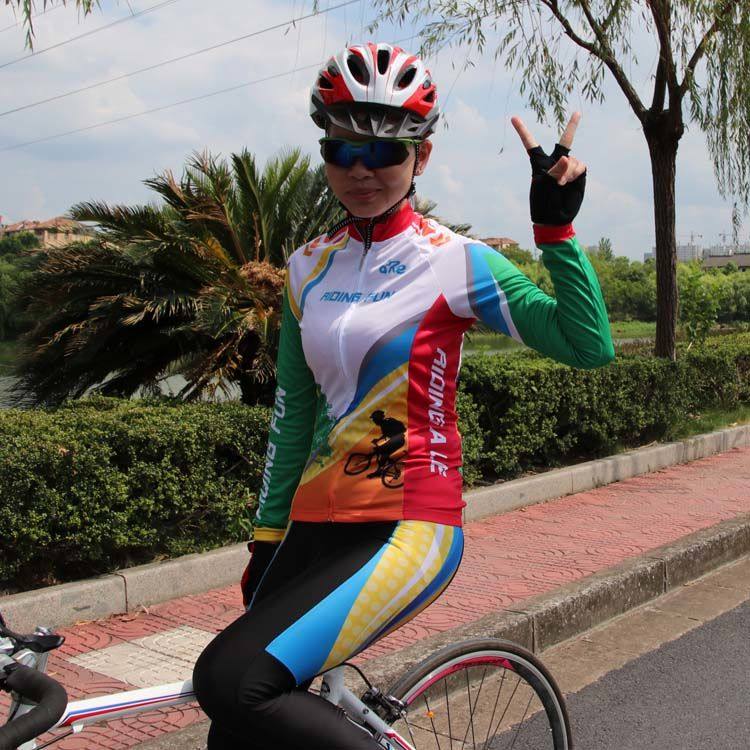 春夏季长袖骑行服套装女款山地车骑行服自行车服装备秋冬车队定制