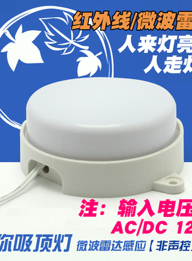 低压直流DC12Vled微波雷达红外线楼道梯感应吸顶太阳能电瓶点光源