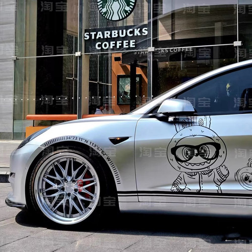拉布布车贴拉花model 3 SU7毛豆y比亚迪汉labubu装饰定制车身贴纸