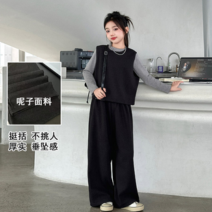 女童秋季套装2025新款洋气儿童森系呢子马甲三件套春秋中大童秋装