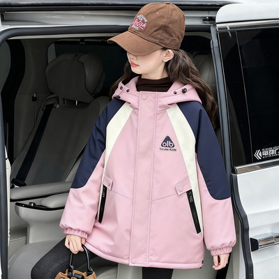 女童夹棉外套秋冬2025新款洋气儿童加厚薄棉冲锋衣棉服中大童初冬