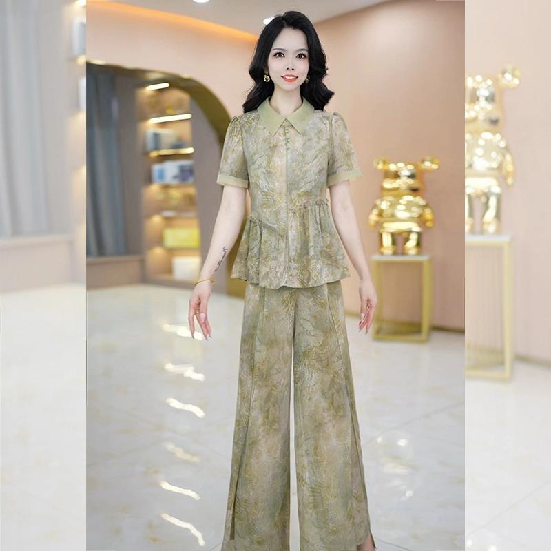 2025新款今年流行爆款女上衣裤子优雅气质时尚收腰显瘦套裤短袖