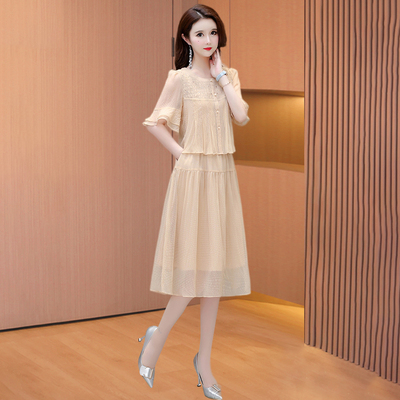 小个子品牌洋气质假两件套装欧根纱连衣裙子夏广州十三行轻奢流行