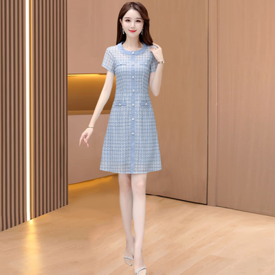 小香风连衣裙女夏气质高端减龄遮肚显瘦漂亮广州十三行蕾丝a字裙