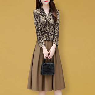 贵夫人品牌连衣裙子2025新款女春秋长袖高档妈高端气质假两件套装