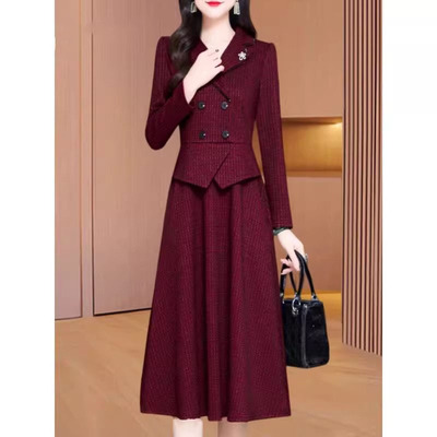 高端气质喜婆婆婚宴装礼服高档长袖连衣裙女初春秋款高贵洋气妈妈