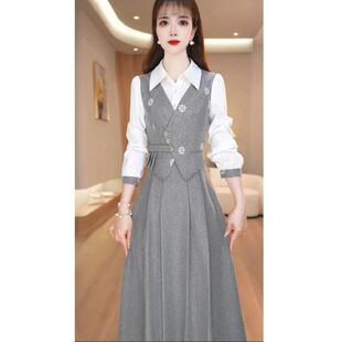 连衣裙2026新款今年流行爆款场合洋气女装春装衬衫领通勤假两件女