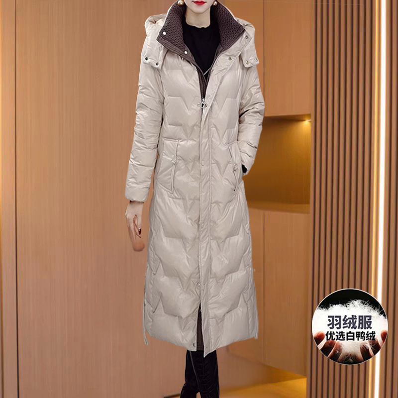 免洗中长款过膝亮面羽绒服女冬高端品牌2025新款流行爆款平湖九江