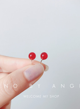 S925纯银防过敏本命年红色天然玛瑙耳钉女甜美气质红石耳饰耳环韩