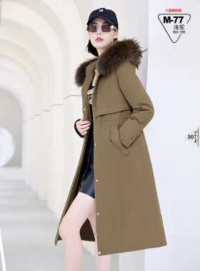 长款女修身脱卸派克羽绒服半成品