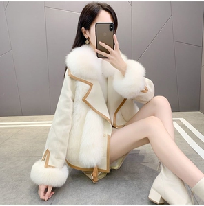 2023新款皮毛一体短款外套女精仿狐狸毛皮草冬季年轻款西装大毛领