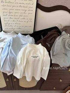 萌系中小童男女童打底衫秋冬装儿童加厚不加绒T恤半高领百搭上衣