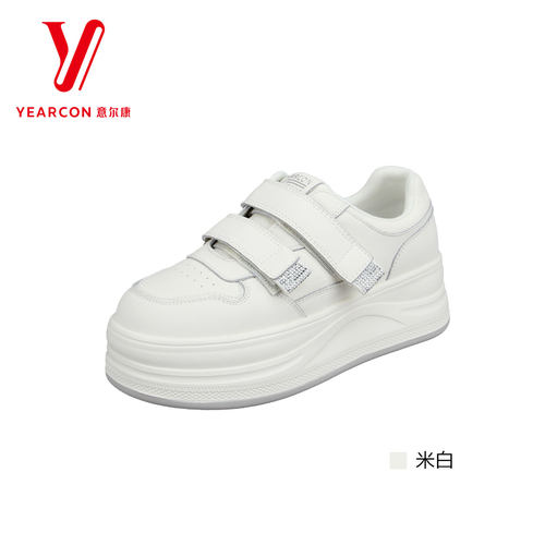 意尔康魔术贴厚底增高小白鞋女