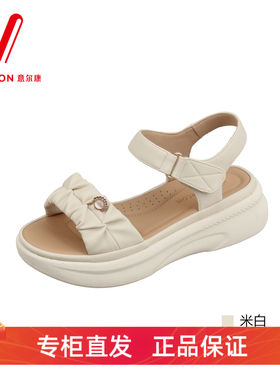 意尔康女松糕厚底露趾搭扣凉鞋