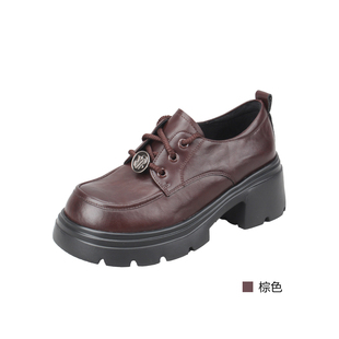 意尔康女鞋冬季新款女增高厚底乐福鞋加绒小皮鞋