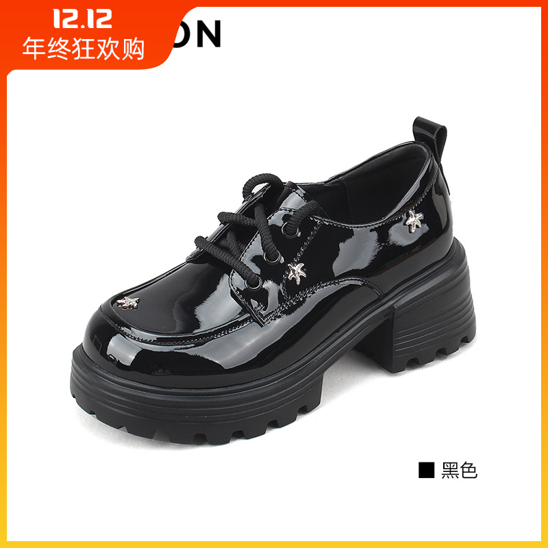 意尔康女鞋2025新款粗跟厚底单鞋